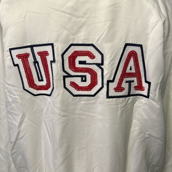 VENUS Womens USA Matte Satin Bomber, White/Navy, size Large, New in bag - Picture 9 of 13